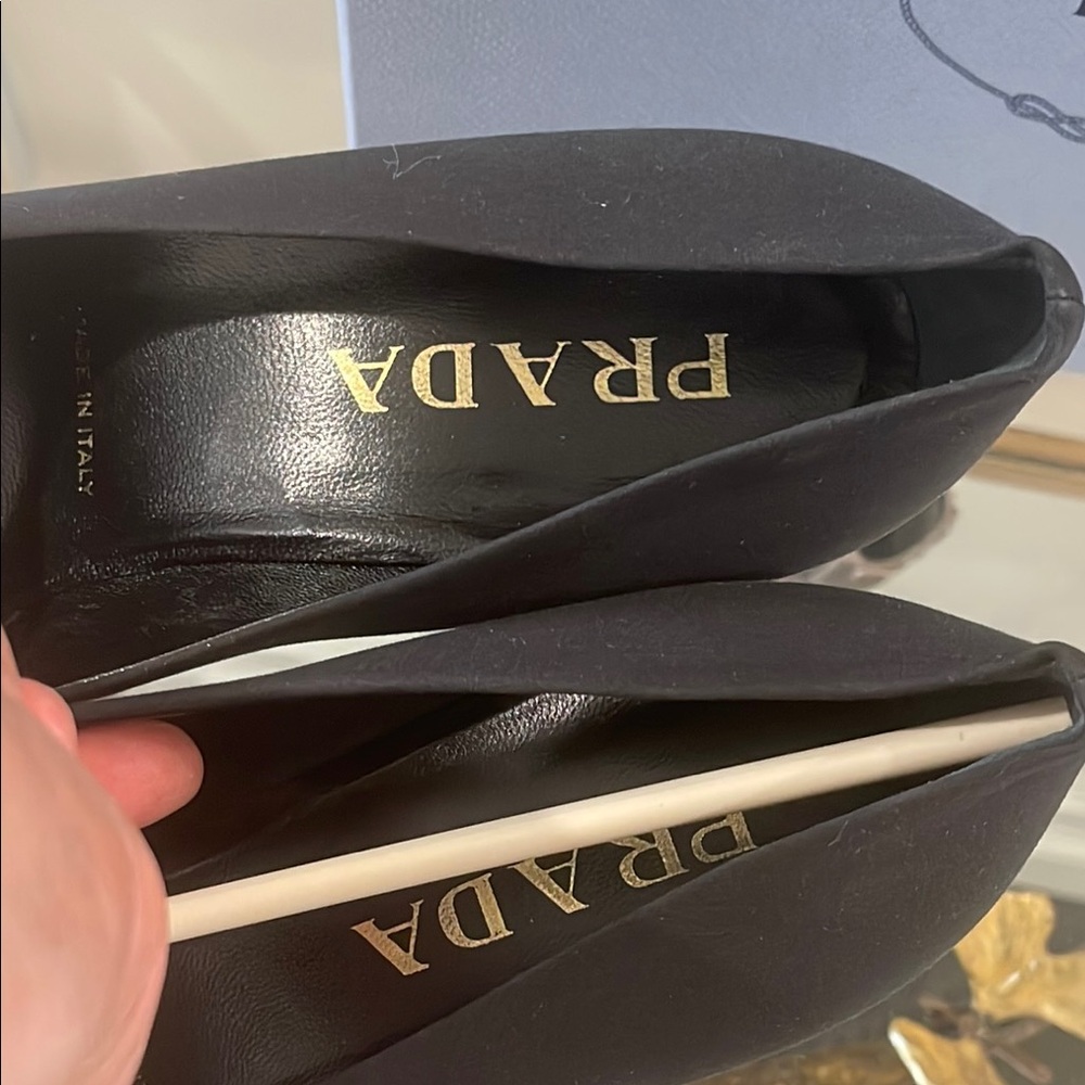 Prada Black Poplin High Heel Pumps with Block Heel - Picture 7 of 14